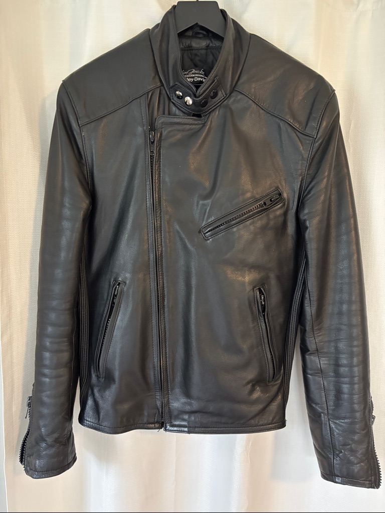 Harley-Davidson Black Leather Asymmetric Zip Motorcycle Jacket 42r